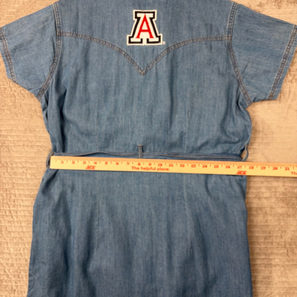 Wrangler Retro Premium Arizona Wildcats Denim Western Snap Shirt Dress Blue L - Picture 5 of 10